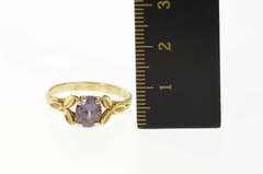 14K Yellow Gold Amethyst Oval Leaf Accent Statement Ring