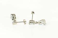 14K White Gold Pear & Baguette CZ Dangle Statement Earrings