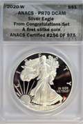 Perfect ANACS PR70 DCAM 2020-W $1 Silver Eagle coin