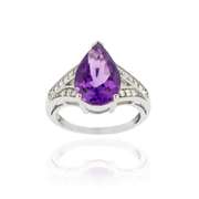 Sterling Silver 4.55ct. TGW Amethyst & CZ Teardrop Ring