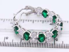 Sterling Silver Green and White Cubic Zirconia Hoop Earrings