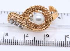 Charming 18kt Pearl and Diamond Rope Swirl Earrings