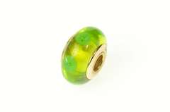 14K Yellow Gold Pandora Green Mystic Murano Glass Bead Charm/Pendant