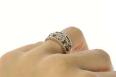 14K White Gold Pave Diamond Flower Scroll Wedding Band Ring