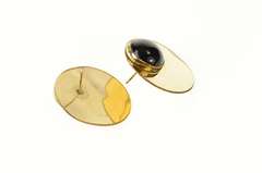 Gold Filled Retro Black Onyx Geometric Round Statement Earrings