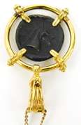 Carved Roman Soldier Stone Pendant in Vermeil w/Chain