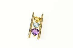 10K Yellow Gold Tiered Heart Amethyst Blue Topaz Citrine Pendant