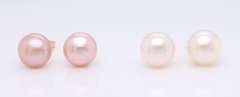 Lot of 2 Yellow Gold Pink and White Pearl Stud Earrings
