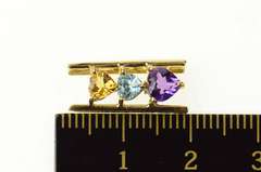 10K Yellow Gold Tiered Heart Amethyst Blue Topaz Citrine Pendant