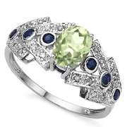 3/4 CT GREEN AMETHYST & 1/3 CT TANZANITE 925 STERLING SILVER RING