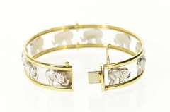 14K Yellow Gold Two Tone Stylized Elephant Bangle Bracelet