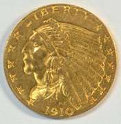 Near Mint 1910 US $2.50 Indian Gold Piece. Nice