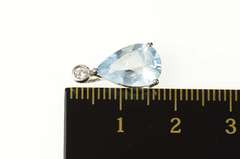 14K White Gold Pear Blue Topaz Diamond Accent Classic Pendant