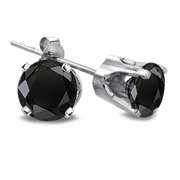2 Ct Round Black Diamond 14K White Gold Stud Earrings