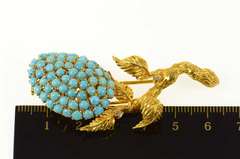 18K Yellow Gold Pave Turquoise Flower Motif Diamond Pin/Brooch