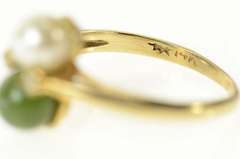 14K Yellow Gold Pearl Jadeite CZ Accent Statement Ring