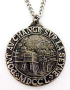 Vintage French Souvenir Large Pendant & Chain