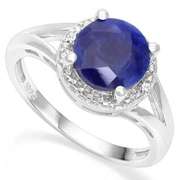 2.60 CT ENHANCED GENUINE SAPPHIRE & DIAMOND 925 STERLING SILVER RING