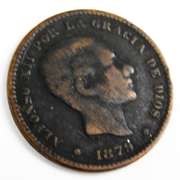 1879 Barcelona Spain Cinco Centimes Coin