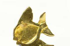 18K Yellow Gold Blue Green Enamel Garnet Eyed Fish Lapel Pin/Brooch