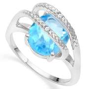 925 STERLING SILVER OV 9*11 MM BABY SWISS BLUE TOPAZ WOMEN RING