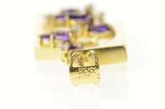 14K Yellow Gold Ornate Amethyst Diamond Geometric Pendant
