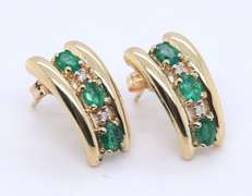 Powerful Yellow Gold Emerald and Diamond Earrings