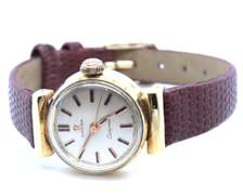 Vintage Omega Ladymatic 18kt Browm Leather Strap Watch