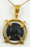Carved Roman Soldier Stone Pendant in Vermeil w/Chain