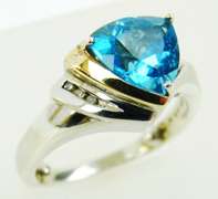 Sterling & 14K Blue Topaz & Diamonds Ring, 5.5