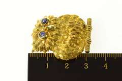 18K Yellow Gold Sapphire Eyed Ornate Owl Wisdom Symbol Pin/Brooch