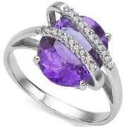 3 1/5 CT AMETHYST & DIAMOND 925 STERLING SILVER RING