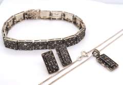 Vintage Set of Marcasite Necklace, Bracelet & Earrings