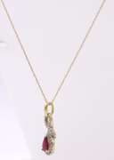 Fabulous Yellow Gold Ruby with Diamond Halo Pendant on Chain
