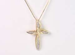 Delicate Diamond Cross Pendant Necklace in 14K/10K Yellow Gold