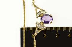 14K Yellow Gold Oval Amethyst Diamond Chevron Square Chain Necklace