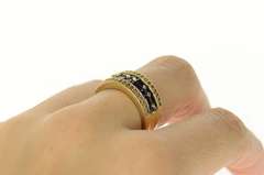 14K Yellow Gold Diamond Syn.Sapphire Statement Band Ring