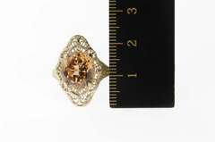 14K White Gold Art Deco Citrine Ornate Filigree Statement Ring