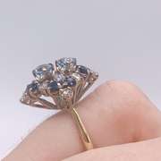 14kt Gold, Blue Sapphire, & Diamond Cocktail Ring