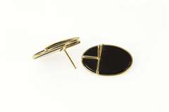 14K Yellow Gold Oval Black Onyx Wavy Overal Statement Earrings