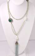 Brilliant Extra Long Turquoise, Pearls, Malachite and Quartz Crystal Ladies Necklace