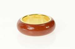 14K Yellow Gold Curved Carved Carnelian Retro Statement Band Ring