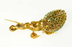 18K Yellow Gold Pave Turquoise Flower Motif Diamond Pin/Brooch
