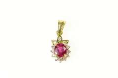 18K Yellow Gold 0.75 Ctw Natural Ruby Oval Diamond Halo Pendant