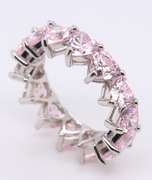 Heart Shaped Pink Cubic Zirconia Sterling Silver Band
