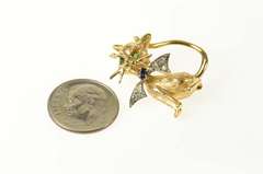 14K Yellow Gold Diamond Sapphire Emerald Cat Kitty Retro Pin/Brooch