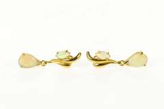 18K Yellow Gold Natural Opal Dangle Ornate Statement Earrings