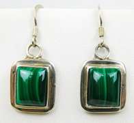 Signed Sterling Malachite Pierced Earrings