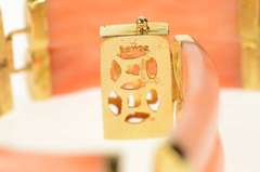 14K Yellow Gold Carved Coral Chinese Happiness Symbol Bracelet