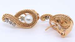 Charming 18kt Pearl and Diamond Rope Swirl Earrings